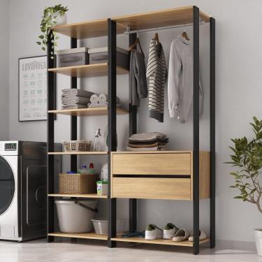 Imagem de Armário Multiuso De Lavanderia Modulado 135cm 2 Peças Multimóveis MP5058 Preto Madeirado