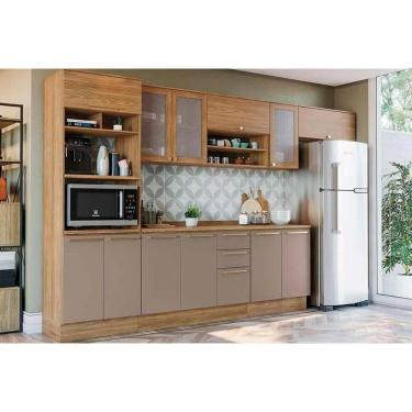 Imagem de Kit Cozinha Modulada 8 Peças Botanic 3 Aéreos + 2 Balcões + 1 Paneleiro+ 2 Complementos M663 Nogueira Fendi
