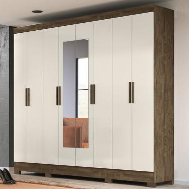 Imagem de Guarda-roupa Casal Com Espelhos 8 Portas 4 Gavetas E Pés Diplomata Castanho W-baunilha
