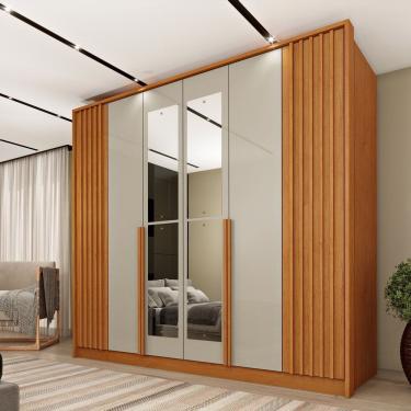 Imagem de Guarda Roupa 6 Portas Ripado 244cm Nova York Flex Com Espelho Espresso Cinamomo-offwhite