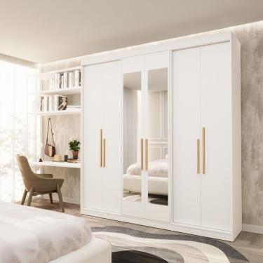 Imagem de Guarda Roupa Casal 6 Portas Lugano Com Espelho Mdf Branco Artico