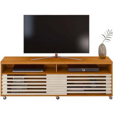 Imagem de Rack Bancada Foz 2 Portas Rodízios Tv Até 75 Polegadas Cinamomo/off White