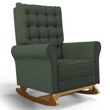 Imagem de Poltrona De Amamentação E Descanso Base Madeira Com Balanço Brenda G05 Linho Verde - Mpozenato