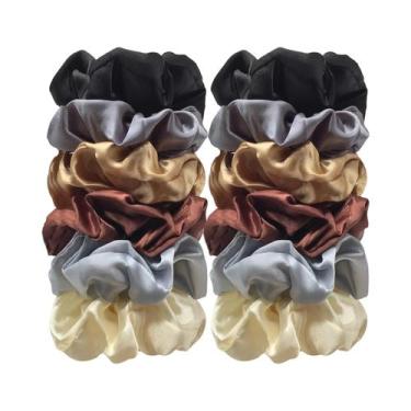 Imagem de Laços De Cabelo De Rabo De Cavalo Elástico De Cetim Roxo 12 Peças Conj
