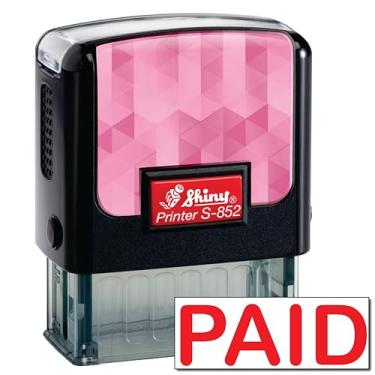 Imagem de Shiny Carimbo de borracha autotintado com carimbo pago, área de impressão de 1,27 cm x 3,5 cm, tinta vermelha, recarregável