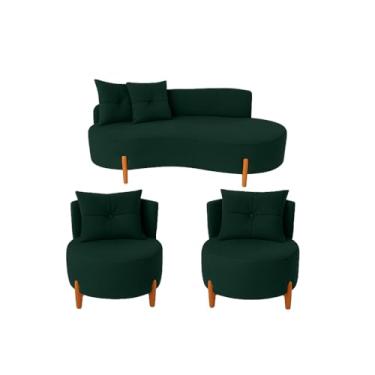 Imagem de Conjunto 2 Poltronas + Sofá Curvo Orgânico Veludo - Montanaris Decor (Verde)