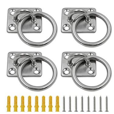 Imagem de Eilumduo 4 peças M5 placa retangular com gancho de anel, ganchos de teto, suporte de montagem na parede, suporte de âncora de aço inoxidável resistente para balanços de ioga, redes/equipamento de barco/tiras de treinamento de suspensão