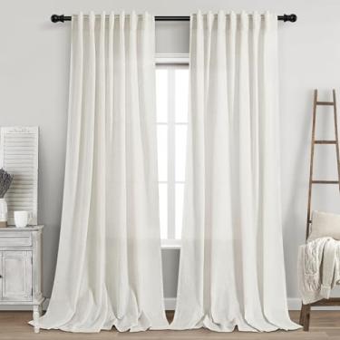 Imagem de Cortinas de linho branco bege 228 cm de comprimento, conjunto de 2 painéis para quarto, sala de estar, bege, branco, macio, texturizado, cortinas de janela, semitransparentes, com bolso para varão