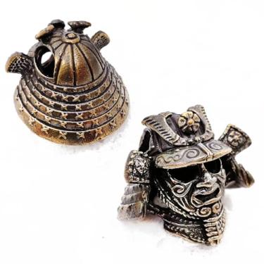 Imagem de Pingente de contas de paraquedas Coob EDC, barba samurai ronin capacete. Contas de corda de paraquedista de metal fundido à mão para pulseira de corda de paraquedas, cordão 1 peça/lote (bronze samurai)