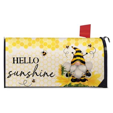 Imagem de Zifmrtrwn Capas de caixa de correio primavera verão abelhas gnomos caixa de correio magnética impermeável enseada para jardim ao ar livre decoração de caixa de correio grande 65 x 53 cm