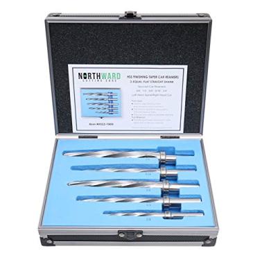 Imagem de Accusize Industrial Tools Conjunto de alargadores de 5 peças de flauta espiral H.S.S. Super Premium, 1,9 mm, 9/16", 5/8", 9/4" para caber em mandril de haste de 3/8" ou 1/2", caixa de alumínio