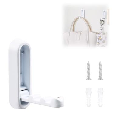 Imagem de MOROBOR 1 gancho de parede dobrável elíptico, antiderrapante, resistente, dobrável, cabide de parede de liga de zinco para pendurar chaves, mochila, toalha (branco fosco)