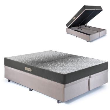 Imagem de Cama Baú King 193x203 Suede Bege com Dual Firm Espuma Ecoflex
