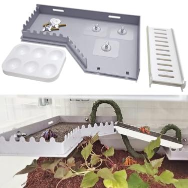 Imagem de Anranmm Acessórios de caranguejo eremita - plataforma com escada e prato de comida, brinquedos de escalada de caranguejo eremita, suprimentos de habitat e acessórios de tanque para répteis, hamsters