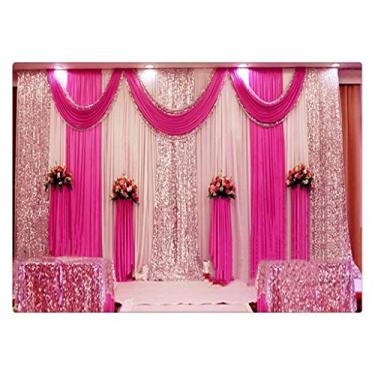 Imagem de Eyestar Decorações de palco de casamento, cortinas de festa com cortina de tecido de seda swag para casamento/aniversário/evento (rosa vermelha), 6 x 3 m