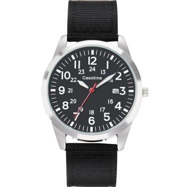 Imagem de Casotime Relógio tático militar masculino – Quartzo analógico testado em campo com mostrador luminoso, pulseira de nylon resistente à água de 30 m e ponteiro de segundos | Relógio de pulso unissex