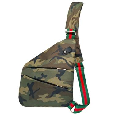 Imagem de Dyalsa Pequena bolsa tiracolo feminina, pochete de lona, bolsas transversais, bolsa de peito de camuflagem com alça, Camuflagem direita