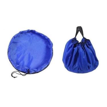 Imagem de Saco Tapete Organizador Brinquedos Lego Portátil Vira Bolsa Azul