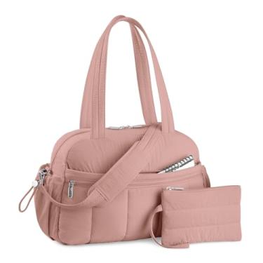 Imagem de TOPDesign Bolsa esportiva de viagem para mulheres, bolsa de ginástica acolchoada com bolso molhado, para viagem de fim de semana com manga de bagagem, Rosa escuro, Large, Casual