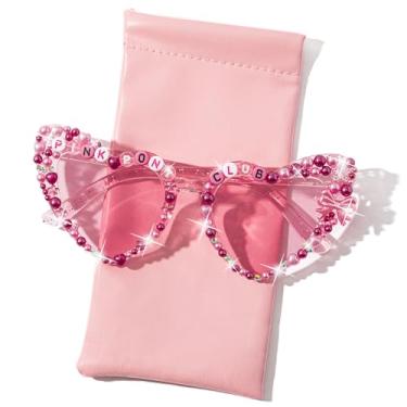 Imagem de PANTIDE Óculos de sol Pink Pony Club – Óculos de sol em forma de coração pérola vaqueira ocidental, acessórios de festa de despedida de solteira, presente de Bach, roupa de concerto pop para mulheres