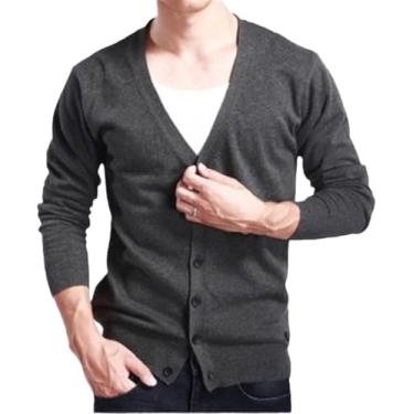 Imagem de Ehaioo Primavera Outono Masculino V-nec Cardigan Suéter Slim Cintura Fina Casaco De Lã, Dark Gray, XXL