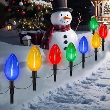 Imagem de Pacote com 2 luzes jumbo C9 Christmas Pathway String para ambientes externos, total de 3,5 m, luzes de passarela de Natal à prova d'água com 8 lâmpadas LED C9 jumbo multicoloridas, listadas pela UL