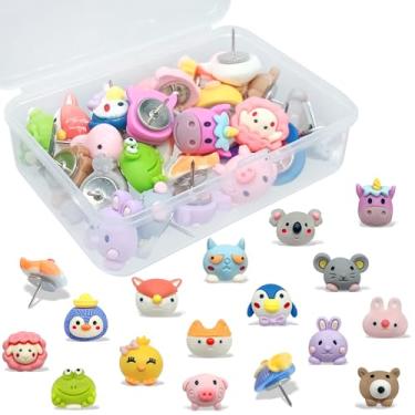 Imagem de Afagarly 30 peças de alfinetes de empurrar animais fofos divertidos mini pinos decorativos sapo ovelha urso pintinho coelho coala tachinhas para quadro de avisos, parede, escritório, cubículo