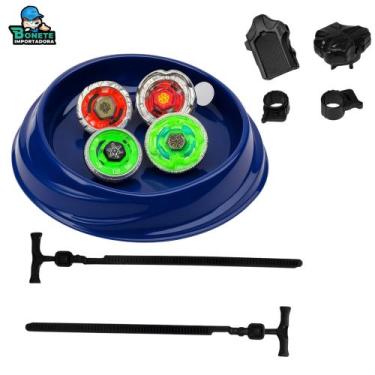 Imagem de Kit 4 Beyblades Com Arena Azul ou Vermelha + Lançadores e Acessórios I