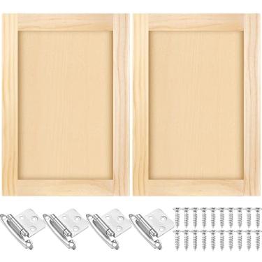 Imagem de Cinnvoice 2 peças de substituição de porta de armário de cozinha de pinho inacabado com 4 peças de dobradiças de armário de madeira coqueteleira de madeira para cozinha, banheiro, penteadeira