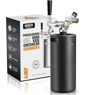 Imagem de MRbrew Mini Keg Growler de 3,628 g Preto Sistema de Dispensador de Cerveja Portátil de Aço Inoxidável Pressurizado Sistema de Torneira para Casa Mini Kegerator, com Torneira de Cerveja Profissional e