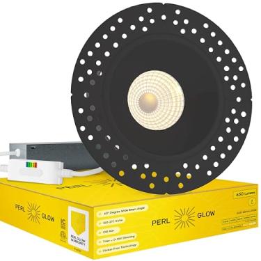 Imagem de Perlglow Luminária embutida preta redonda sem acabamento de 3,8 cm, luminárias embutidas com LED, regulável 7W=50W, 600 lúmens, CRI 90+, local molhado, listado ETL, selecionável 5CCT 2700K | 3000K|