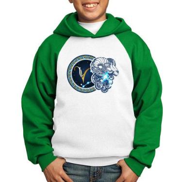 Imagem de Moletom Infantil Signo Áries Astrologia - Foca na Moda, Branco, Verde,