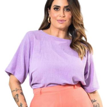 Imagem de Blusa Oversize Tecido Algodão Rustic Plus Size 42 Ao 52 - Sutsen, Lilá