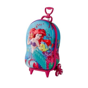 Imagem de Mala De Viagem Infantil Com Rodinha Pequena Sereia Ariel 3d