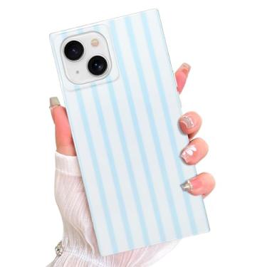 Imagem de AIGOMARA Capa retangular magnética para iPhone 15, compatível com Magsafe, lindo design de listras verticais para mulheres e meninas, elegante capa protetora à prova de choque, azul