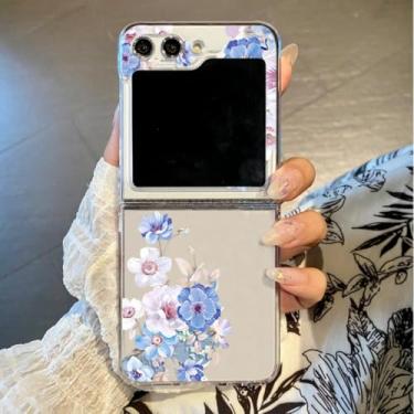 Imagem de Capa para Samsung Galaxy Z Flip6 com estampa floral, transparente, rígida e à prova de choque (para Samsung Galaxy Z Flip6/A706)