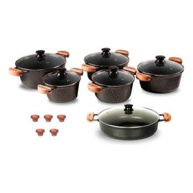 Imagem de Jogo De Panelas Cerâmica Com Frigideira 26 Antiaderente Preto - DIVIFO