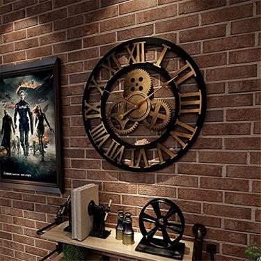 Imagem de Relógio de parede 32 polegadas grande retro relógio de parede numerais romanos, Gear Bar Cafe relógio de parede retrô grande sala de estar quarto relógio - 80 cm relógio de decoração de parede