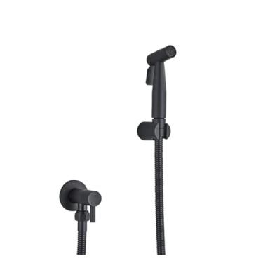 Imagem de ifgswopq Kit de descarga de ouro escovado pulverizador portátil bidê de aço inoxidável torneira bidê válvula kit spray chuveiro higiênico (cor: dourado) (conjunto completo preto)