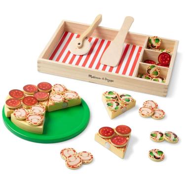Imagem de Kit Pizzaria Infantil de Madeira com 36 Coberturas e Cortador para Crianças Acima de 3 Anos, Melissa & Doug