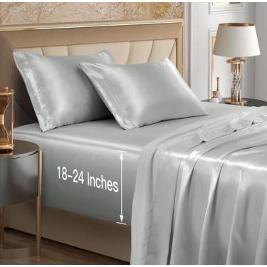 Imagem de Conjunto de roupa de cama VACVELT King Satin Extra Deep Pocket 46-61cm