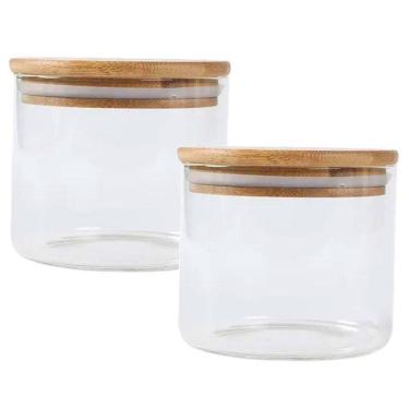 Imagem de Kit 2 Pote Hermético Com Tampa De Bambu 250 Ml Vidro