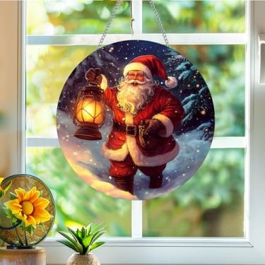Imagem de Acrílico colorido apanhador de sol, Papai Noel com lanterna, decoração de janela pendurada, arte de parede de arco-íris, para sala de estar, varanda, interior e exterior, jardim, enfeites de Natal 19