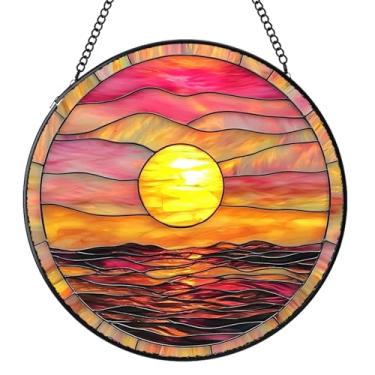 Imagem de Vitral para pendurar, vitral de nascer do sol, painel de vidro interno para janelas, decoração de jardim, presentes de aniversário para mulheres, homens, 19,8 cm
