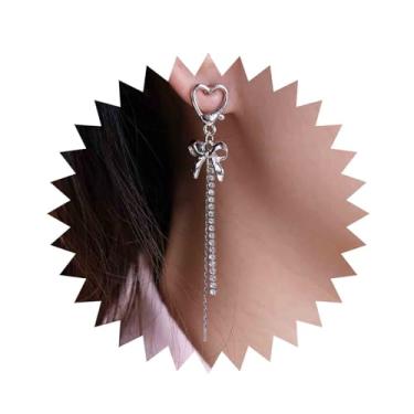 Imagem de Aneneiceera Brincos de corrente de tênis de coração vintage prata CZ borla brincos pendentes de corrente de cristal brincos de laço de coração oco brincos de franja de corrente longa joias para