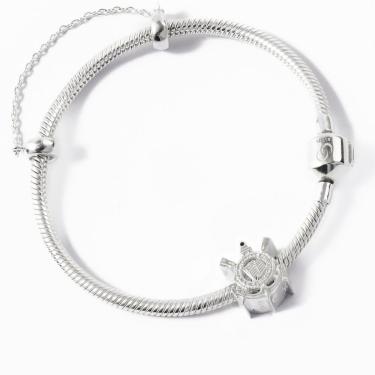 Imagem de Berloque Corinthians Escudo em Prata 925 + Pulseira Tamanho:19 cm-Unissex
