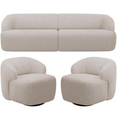 Imagem de Sofá 3 Lugares Curvo Orgânico Com 02 Poltronas Living 220cm Barolo L06 Bouclê Bege