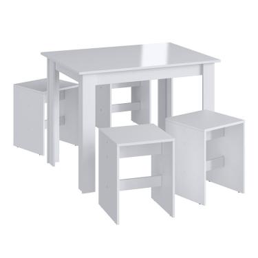 Imagem de Conjunto Mesa Fixa 4 Banquetas Baixas Móveis Canção Branco