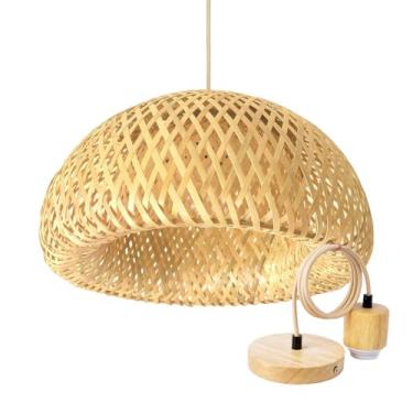 Imagem de Luminária de Teto Lustre Pendente Bambu Malibu 35 com Canopla Madeira