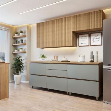 Imagem de Cozinha Completa Modulada 4 Peças 6 Portas 4 Gavetas Norten Nature-verde